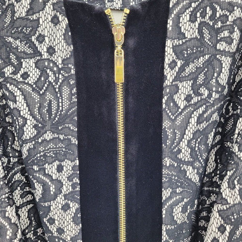 Catherines Black Label Formal Shacket Top 1X Black Velour Lace Blocking Zip Goth - Picture 5 of 14